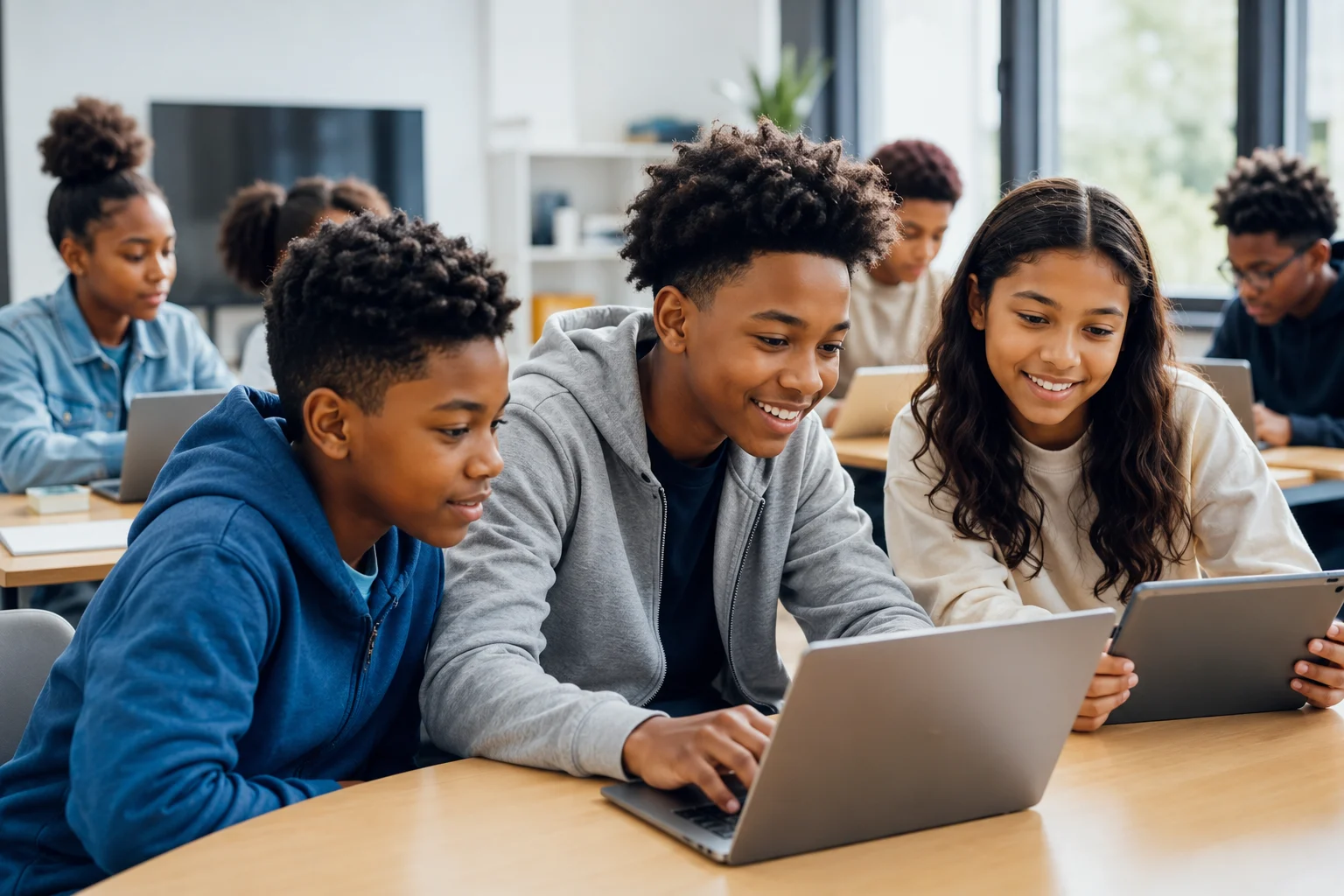 Students collaborating during a Tech Your Way learning experience